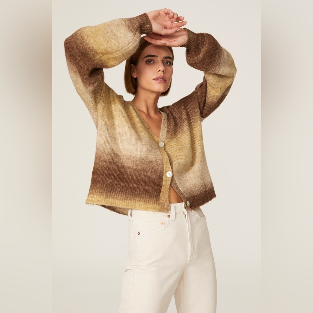CENTRAL PARK WEST Kenrick Puff‎ Sleeve Cardigan in Honey | Small